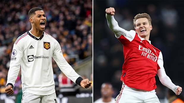 Manchester United’s Marcus Rashford and Arsenal’s Martin Ödegaard.